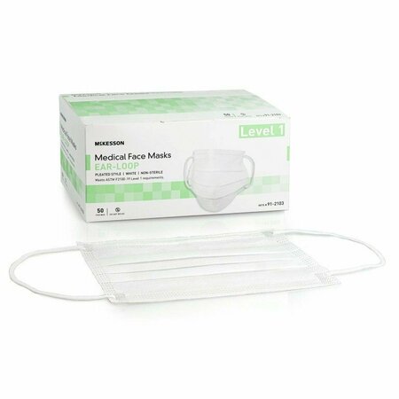 MCKESSON ASTM Level 1 Medical Face Masks, White, 50PK 91-2103